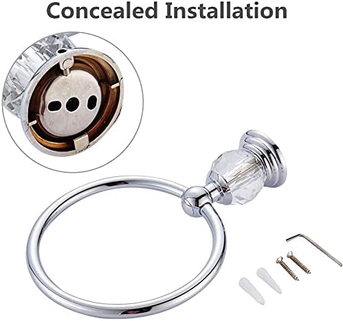 BATHSIR Crystal Towel Ring, Bathroom Hand Towel Holder Chrome Towel Rack Accessories Wall Mounted, Polished