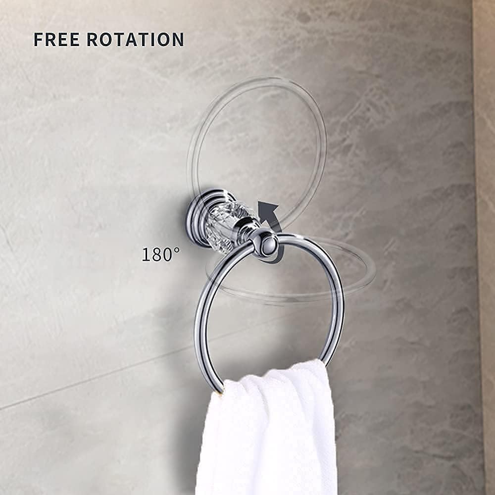 BATHSIR Crystal Towel Ring, Bathroom Hand Towel Holder Chrome Towel Rack Accessories Wall Mounted, Polished