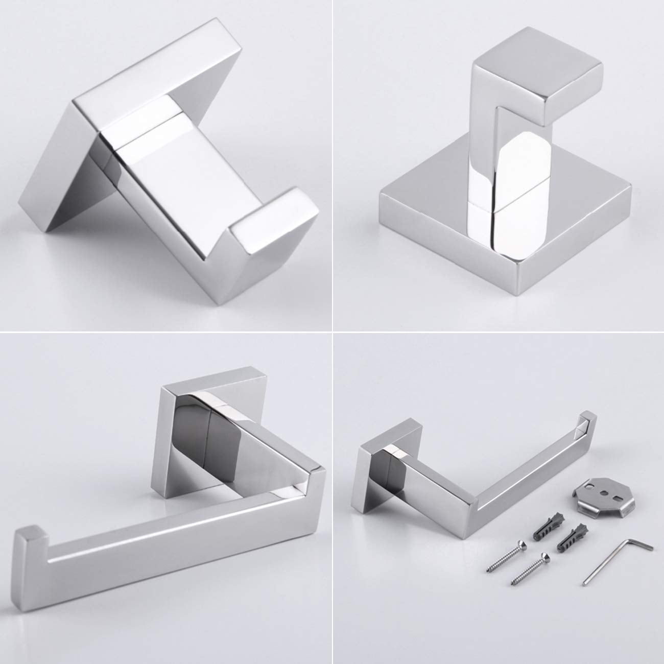 Bathroom 3-Pieces Accessories Kit Bathroom Hardware Set Brushed Stainless Steel Wall Mounted - Includes Hand Towel Ring, 2X Robe Towel Hooks