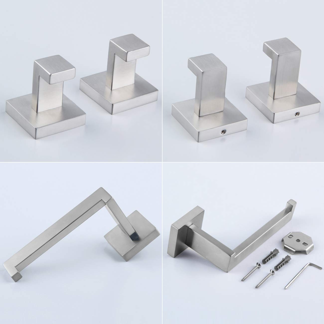 Bathroom 3-Pieces Accessories Kit Bathroom Hardware Set Brushed Stainless Steel Wall Mounted - Includes Hand Towel Ring, 2X Robe Towel Hooks