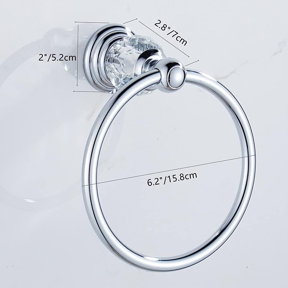 BATHSIR Crystal Towel Ring, Bathroom Hand Towel Holder Chrome Towel Rack Accessories Wall Mounted, Polished
