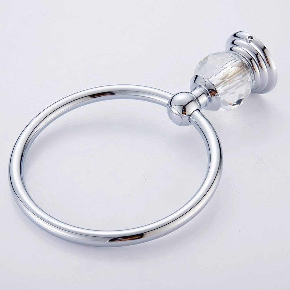 BATHSIR Crystal Towel Ring, Bathroom Hand Towel Holder Chrome Towel Rack Accessories Wall Mounted, Polished