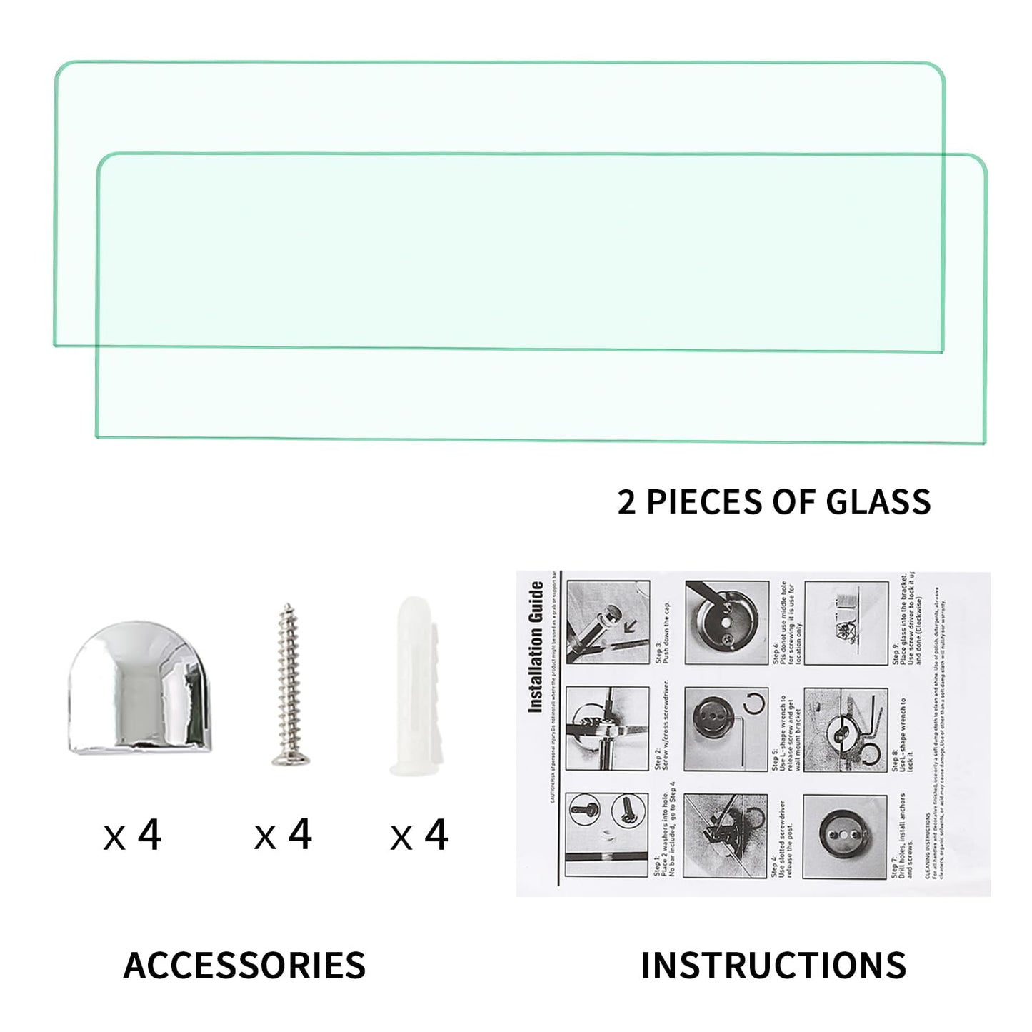 23.6" Wx 5.12" D x 0.24" H - 2 PCS Floating Shelves for Wall, Tempered Glass Shelves for Bathroom, Living Room, Bedroom, Office, Toilet, Kitchen Decor