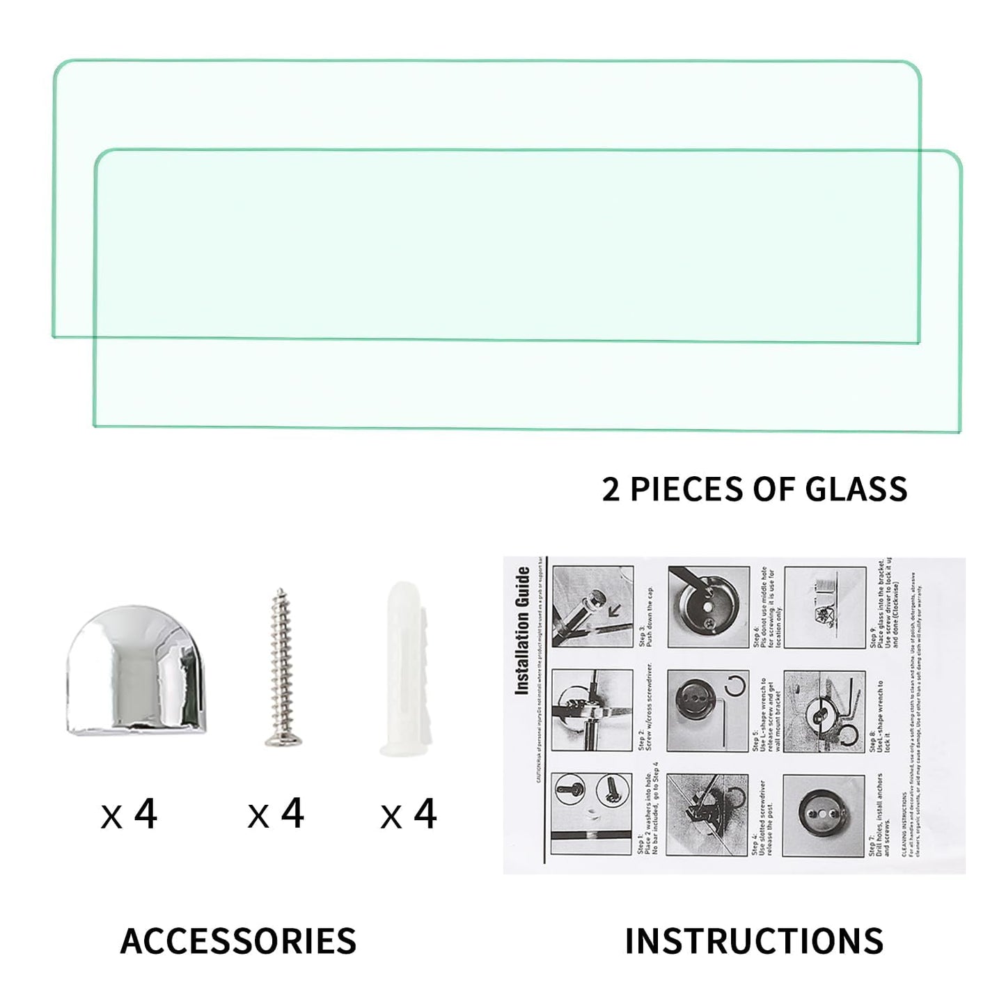 23.6" Wx 5.12" D x 0.24" H - 2 PCS Floating Shelves for Wall, Tempered Glass Shelves for Bathroom, Living Room, Bedroom, Office, Toilet, Kitchen Decor