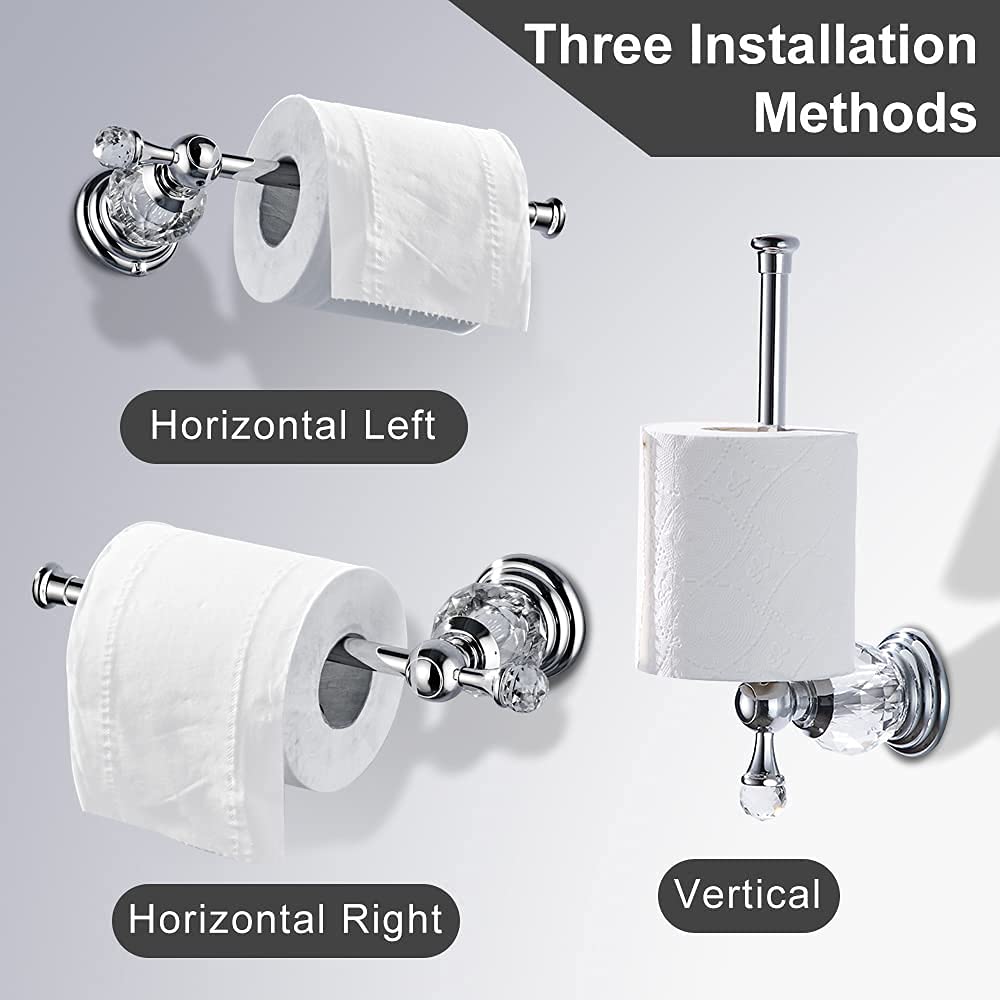 BATHSIR Crystal Toilet Paper Holder, SilverToilet Roll Holder Modern Bathroom Accessories Zinc Alloy Tissue Hanger Wall Mounted