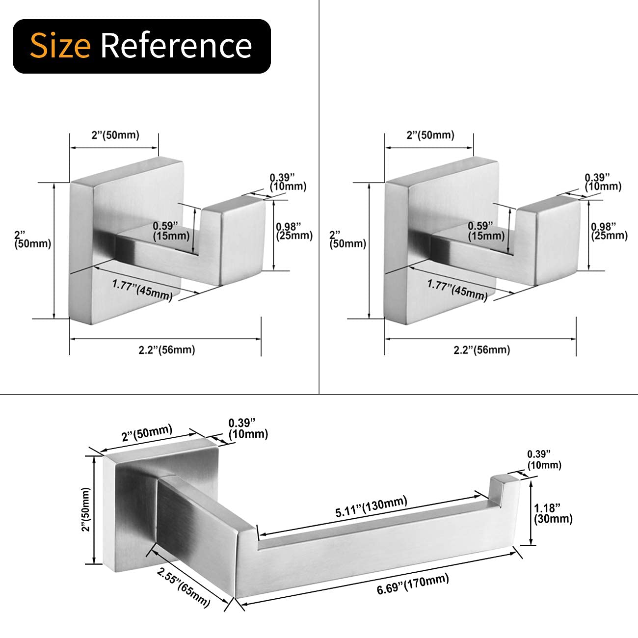 Bathroom 3-Pieces Accessories Kit Bathroom Hardware Set Brushed Stainless Steel Wall Mounted - Includes Hand Towel Ring, 2X Robe Towel Hooks