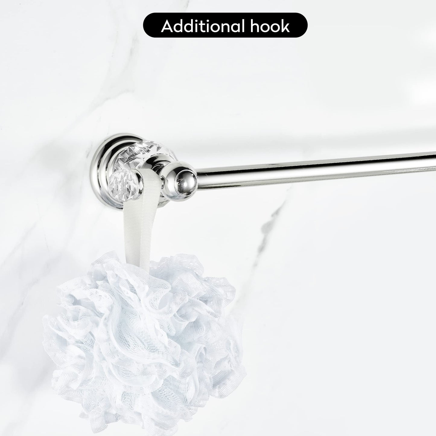 BATHSIR Crystal Towel Bar 24 Inch, Chrome Bathroom Towel Rack, Hand Towel Holder Wall Mounted