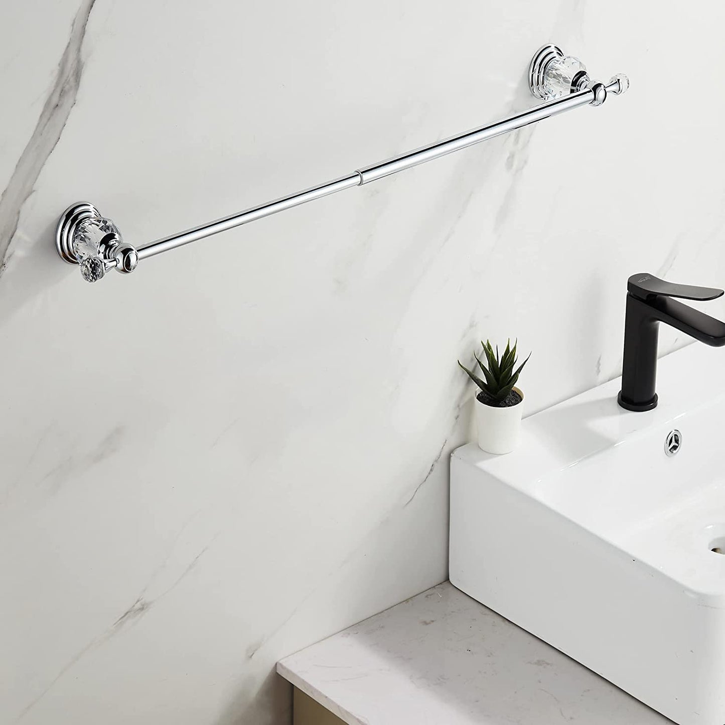 BATHSIR Crystal Towel Bar 24 Inch, Chrome Bathroom Towel Rack, Hand Towel Holder Wall Mounted