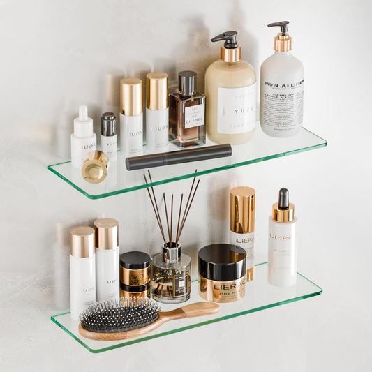 23.6" Wx 5.12" D x 0.24" H - 2 PCS Floating Shelves for Wall, Tempered Glass Shelves for Bathroom, Living Room, Bedroom, Office, Toilet, Kitchen Decor