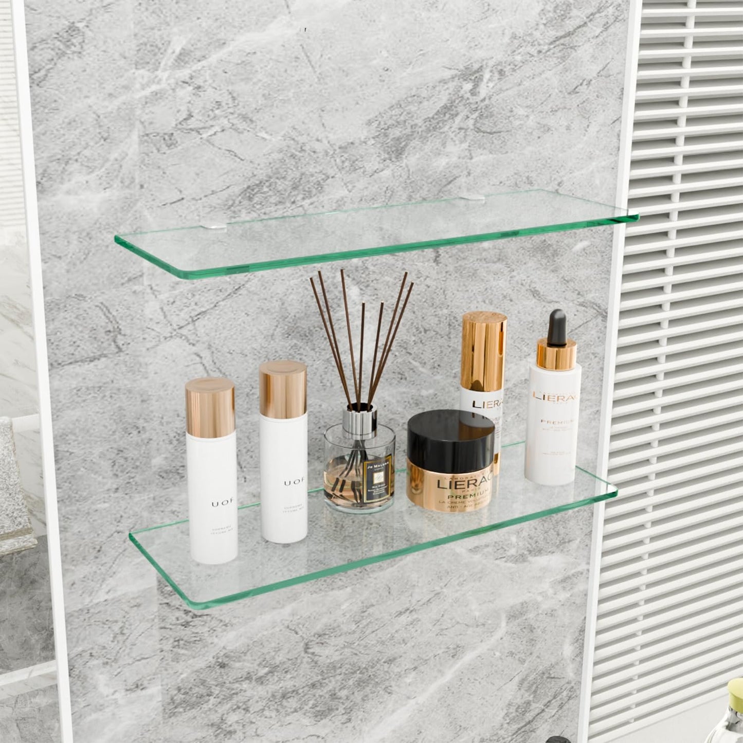 23.6" Wx 5.12" D x 0.24" H - 2 PCS Floating Shelves for Wall, Tempered Glass Shelves for Bathroom, Living Room, Bedroom, Office, Toilet, Kitchen Decor