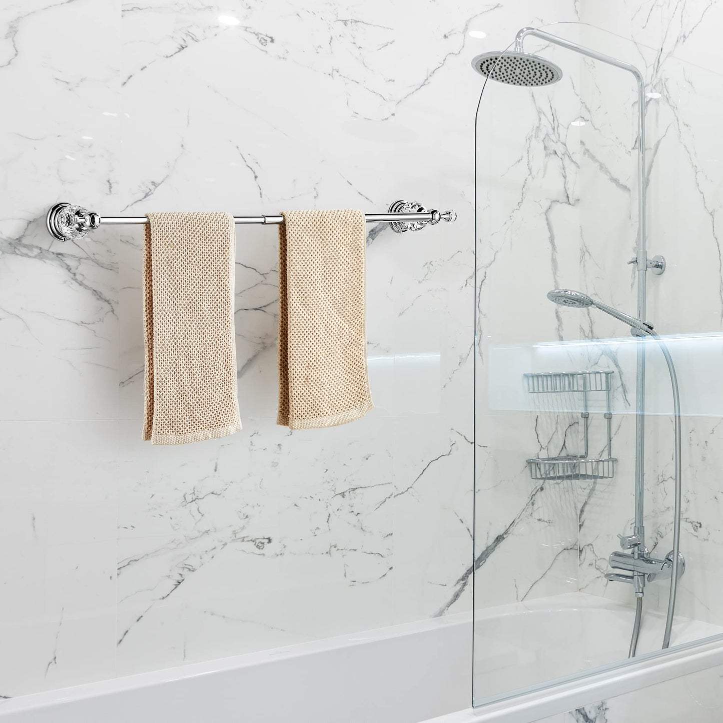 BATHSIR Crystal Towel Bar 24 Inch, Chrome Bathroom Towel Rack, Hand Towel Holder Wall Mounted