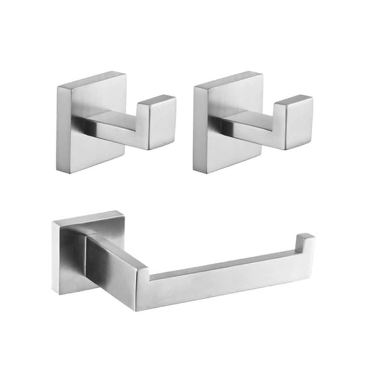 Bathroom 3-Pieces Accessories Kit Bathroom Hardware Set Brushed Stainless Steel Wall Mounted - Includes Hand Towel Ring, 2X Robe Towel Hooks