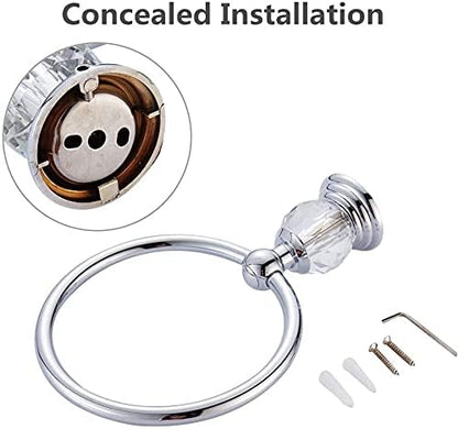 BATHSIR Crystal Towel Ring, Bathroom Hand Towel Holder Chrome Towel Rack Accessories Wall Mounted, Polished