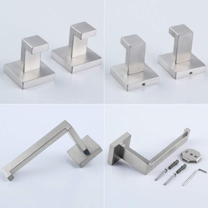 Bathroom 3-Pieces Accessories Kit Bathroom Hardware Set Brushed Stainless Steel Wall Mounted - Includes Hand Towel Ring, 2X Robe Towel Hooks