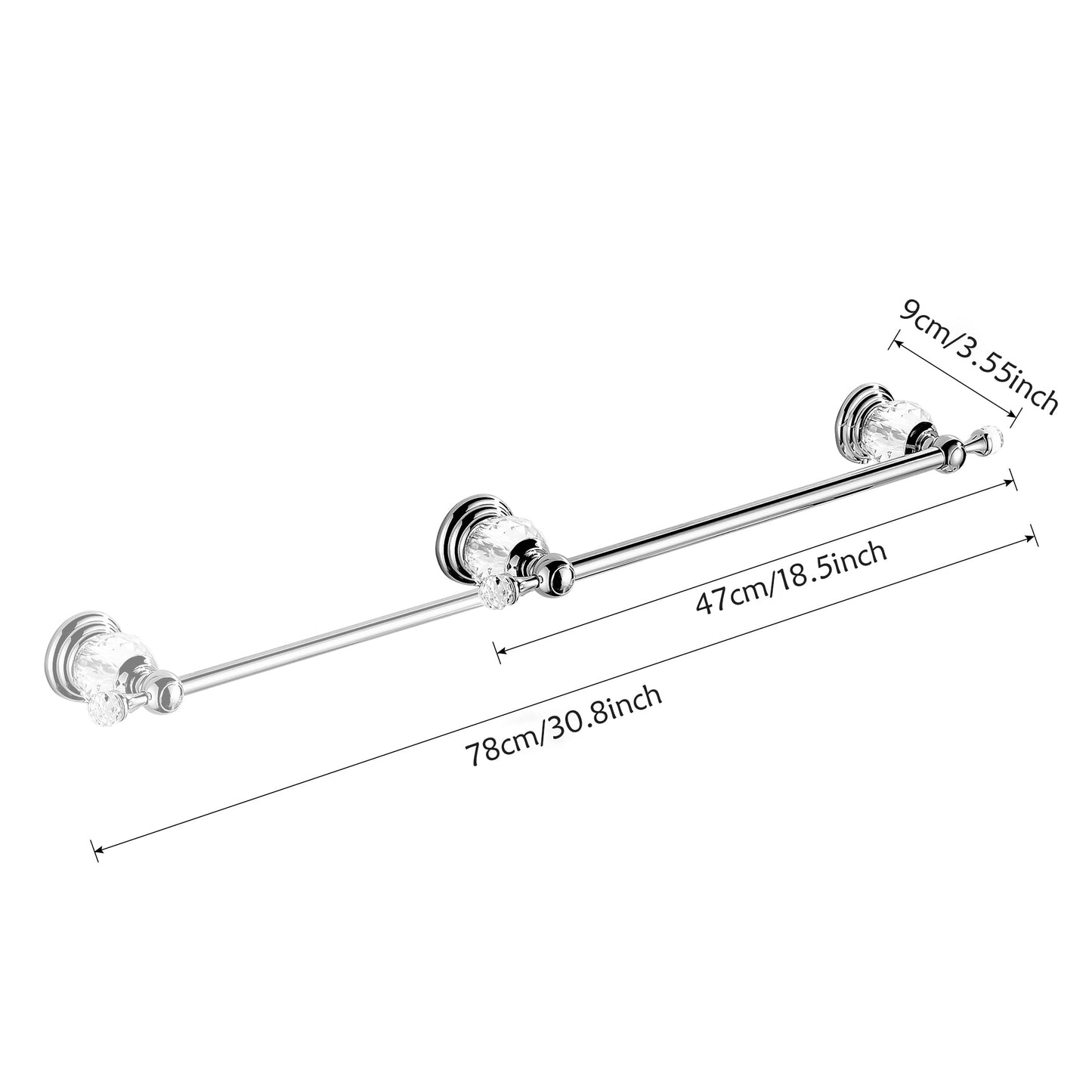 BATHSIR Crystal Towel Bar 24 Inch, Chrome Bathroom Towel Rack, Hand Towel Holder Wall Mounted